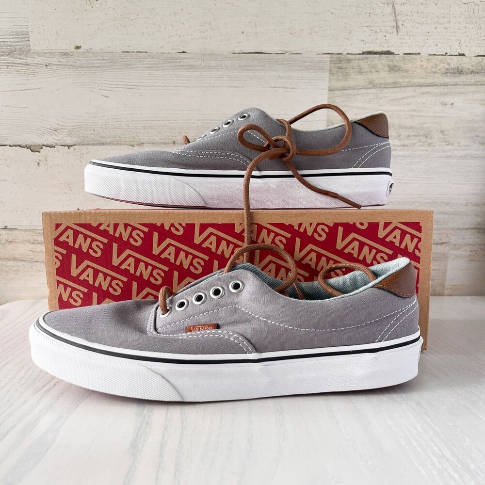 Vans Gray Canvas Sneakers Lace Up Off The Wall Mens 8 Womens 9.5 Brown Lace